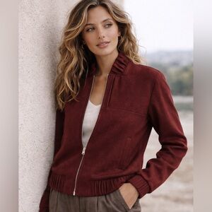 APL Wool Bomber Jacket Burgundy XS Zip Front Minimalist Tailored